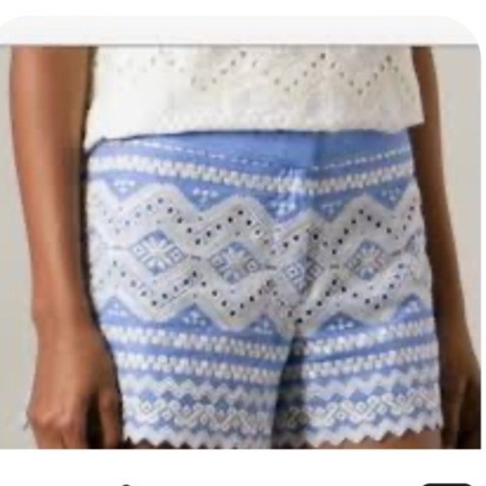 Tory Burch Veronique Embroidered Eyelet Scalloped Shorts Blue Size 0